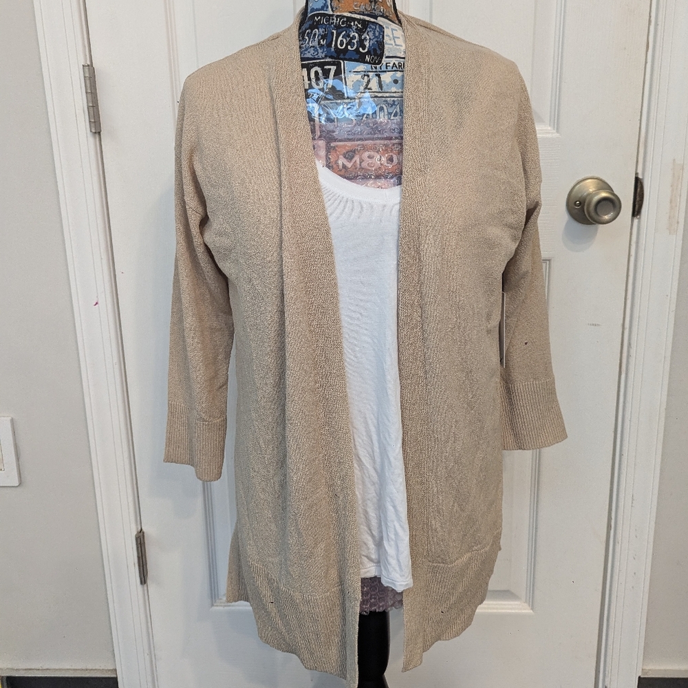 Anthropologie Dex open cardigan beige tan natural 3/4 sleeves size M - Picture 1 of 6